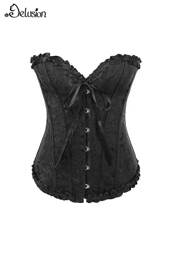 1/3 Delusion Women Gothic Vampire Bride Floral Pattern Flounce Hem Overbust Corset